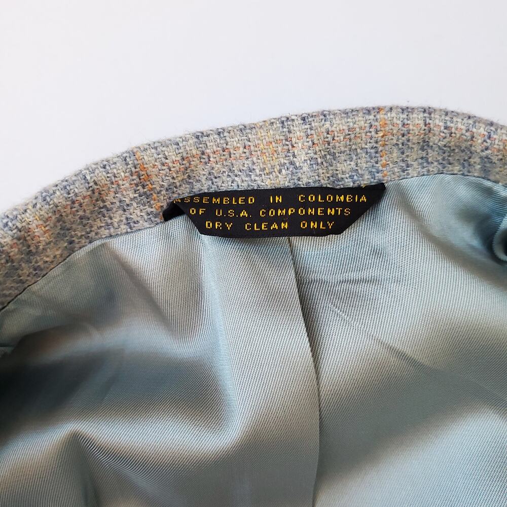 VTG Stafford Ivy Prep Blue Tweed Wool Plaid Check Sport Coat Blazer Jacket 42R - Picture 14 of 16